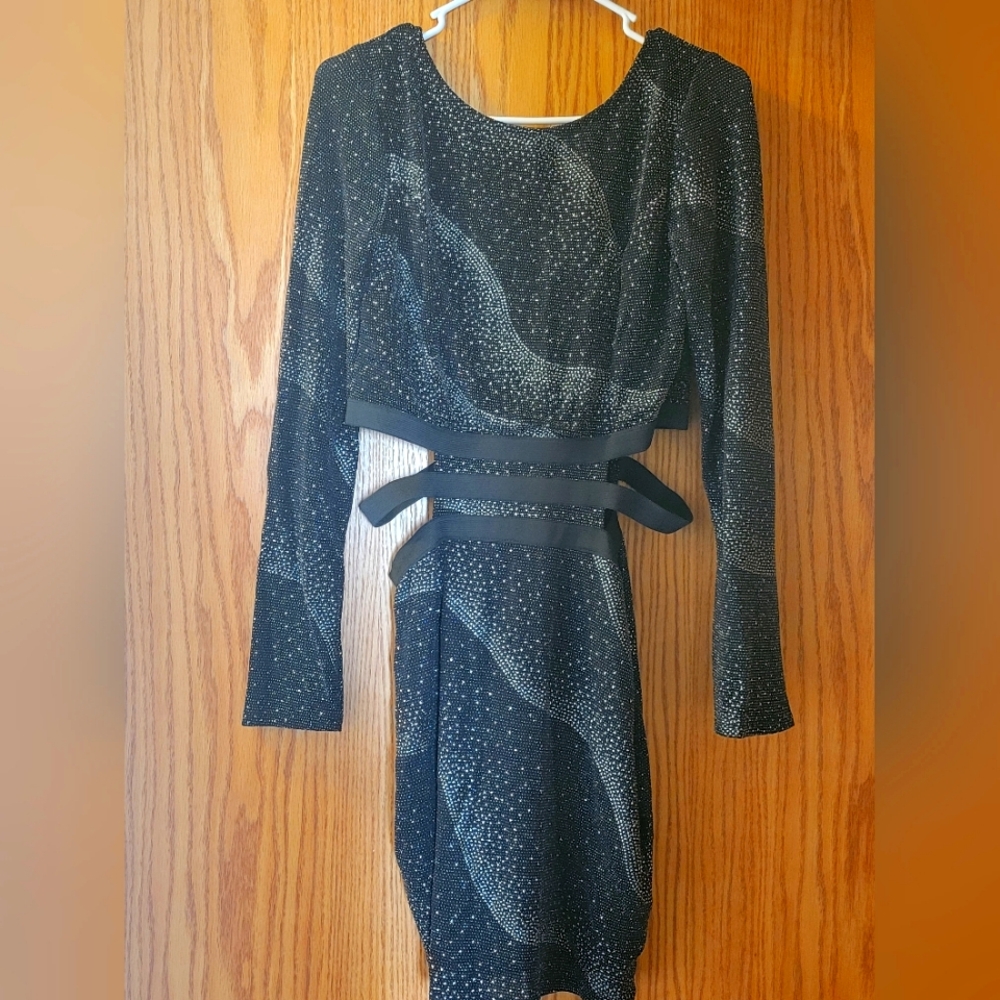 Arden B black and silver shimmer low back dress